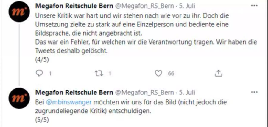 Man entschuldige sich für das Bild und lösche dieses – die inhaltliche Kritik bleibe aber bestehen.