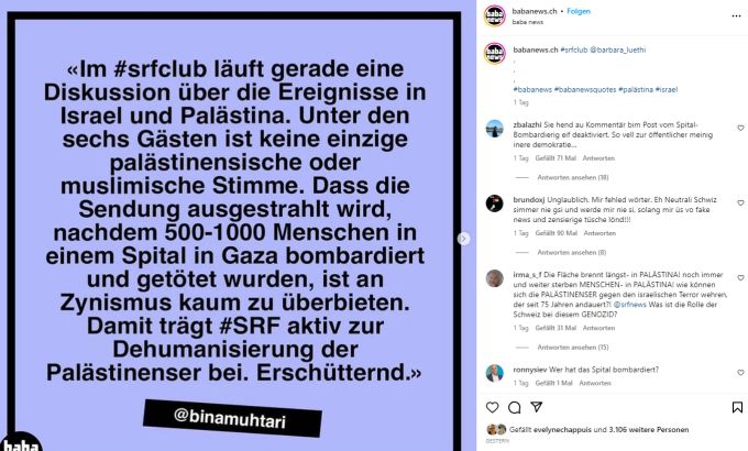 «Baba News» ist nach eigenen Angaben ein Online-Magazin von Schweizern mit Wurzeln von überall. Das Portal kritisiert SRF für die jüngste «Club»-Ausgabe. Baba News