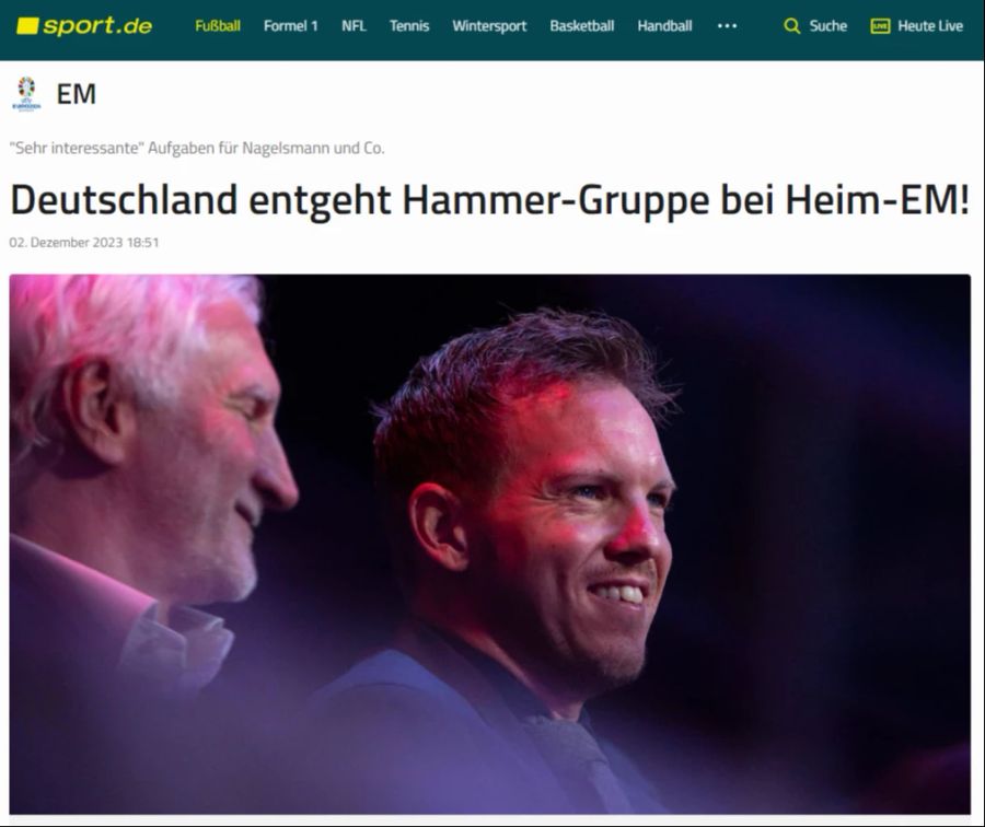 «Deutschland entgeht Hammer-Gruppe», berichtet «Sport.de» nach der Gruppen-Auslosung für die EM 2024.