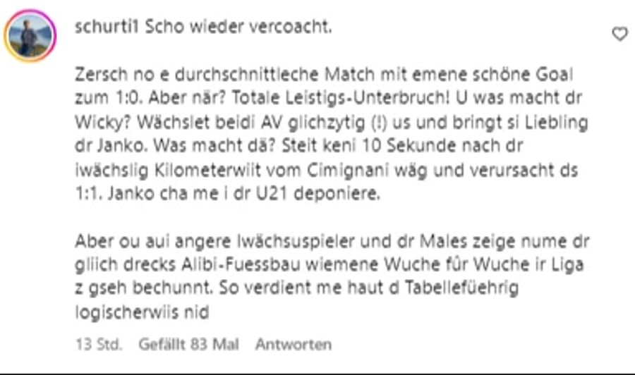 Für diesen Fan ist klar, dass Trainer Wicky und Saidy Janko den Sieg aus der Hand gegeben haben.