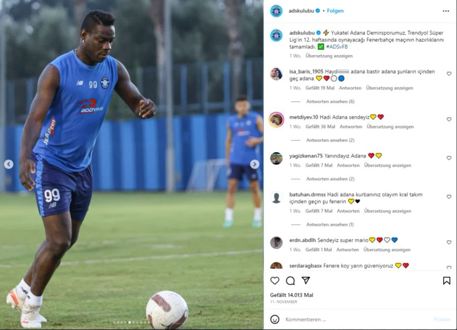 Aktuell spielt Mario Balotelli bei Adana Demirspor in der Türkei. Überzeugt er dort, öffnet sich vielleicht noch einmal eine Türe.