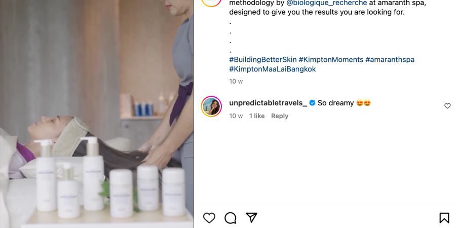 Instagram Post Frau bekommt im Spa eine Haarwäsche.