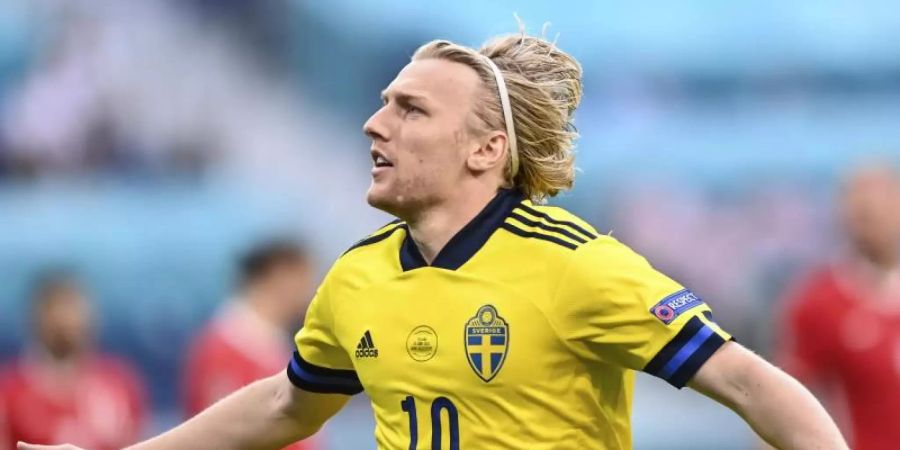 Schwedens Emil Forsberg bejubelt ein Tor. Foto: Kirill Kudryavtsev/AFP Pool/AP/dpa