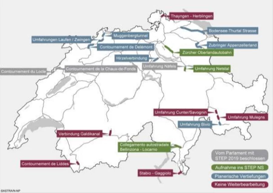 Übersichtskarte zum Umgang mit den Vorhaben der Kantonalen Nebenstrassen (NEB).