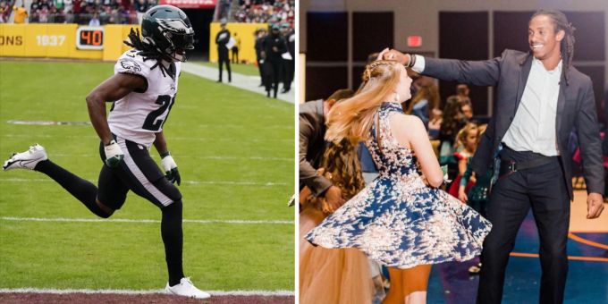 NFL-Star Anthony Harris überrascht die elfjährige Audrey beim Vater-Tochter-Tanz. Anthony Harris