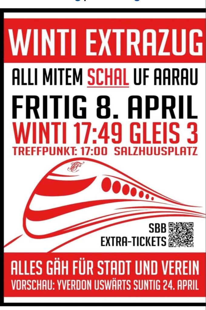 Der FC Winterthur reist mit dem Extrazug zum FC Aarau. FC Winterthur FC Aarau