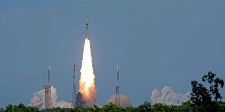 Das indische Raumschiff Chandrayaan-3, das Wort für «Mondfahrzeug» in Sanskrit, startet vom Satish Dhawan Space Centre im indischen Sriharikota.