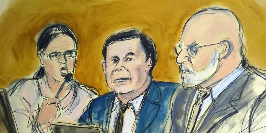 Zeichnung zum «El Chapo» Pozess.