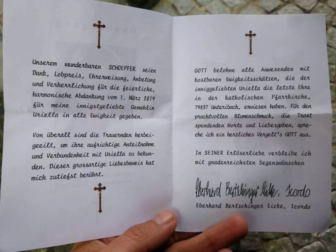 Dieser Text wird an der Beerdigung von Uriella verteilt. Uriella