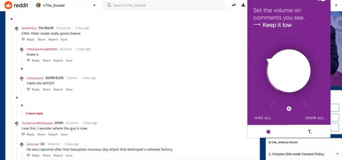 Ein Screenshot aus der Google-Software «Tune». Google Hasskommentare Software