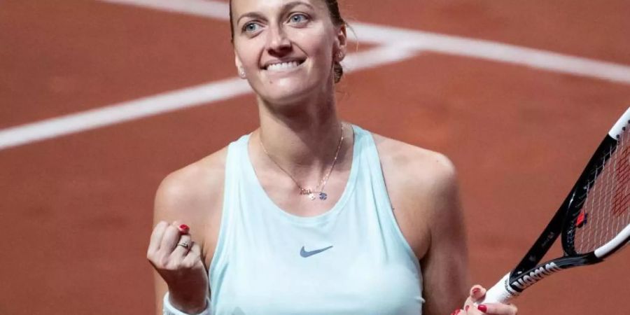 Petra Kvitova jubelt nach ihrem Final-Einzug beim WTA-Turnier in Stuttgart. Foto: Marijan Murat