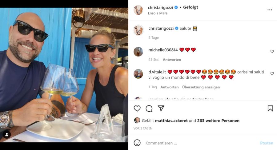 Christa Rigozzi und Giovanni geniessen ein Glas Wein auf Sizilien.