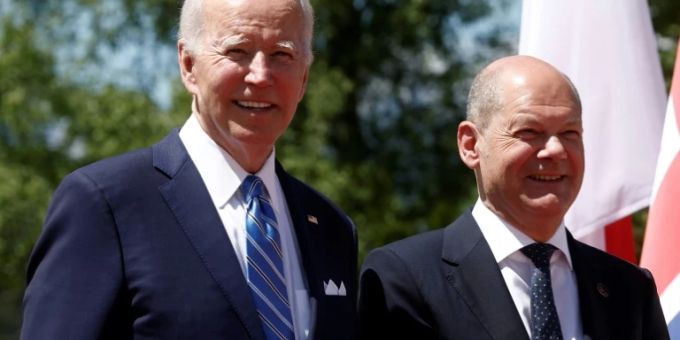 Biden (l.) und Scholz 2022 auf Schloss Elmau. Israel Krieg