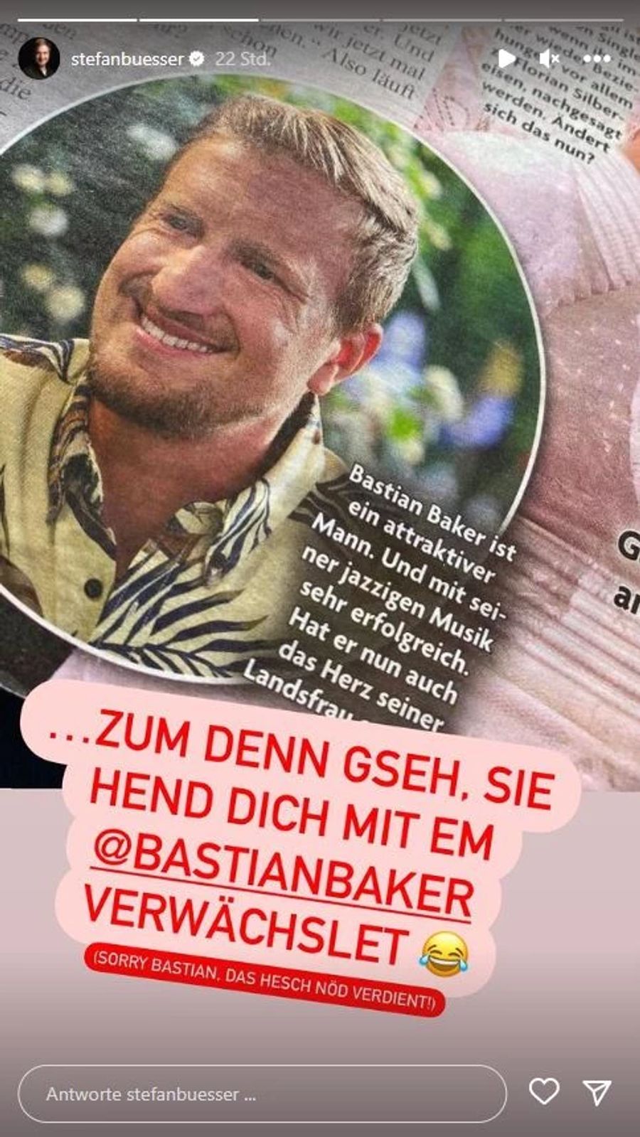 Die Zeitschrift hat Bastian Baker mit Büssi verwechselt.