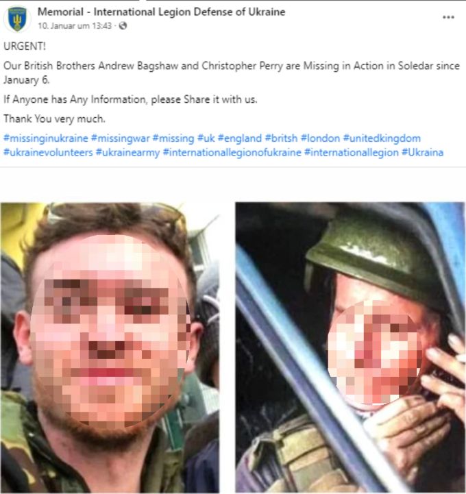 Chris Parry (†28) und Andrew Bagshaw (†47) wurden in der Ukraine getötet. Briten