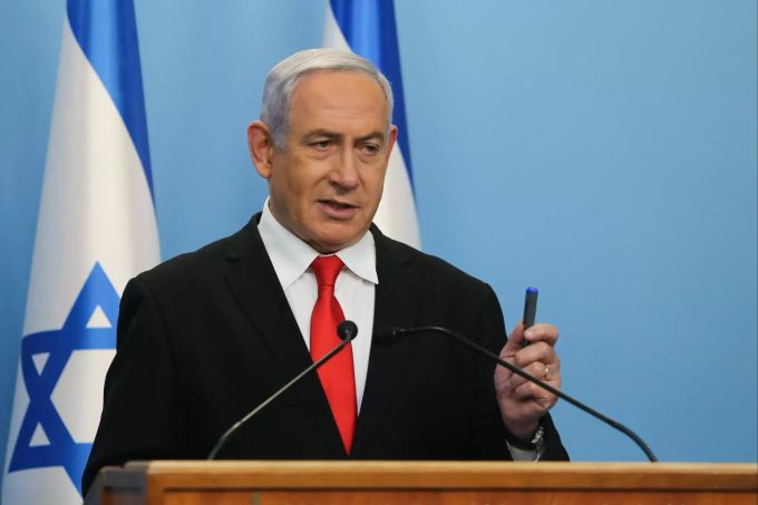 Benjamin Netanjahu, Ministerpräsident von Israel, hält eine Rede über die neuen Massnahmen, die in Israel zur Bekämpfung des neuartigen Coronavirus ergriffen werden sollen. Coronavirus - Israel