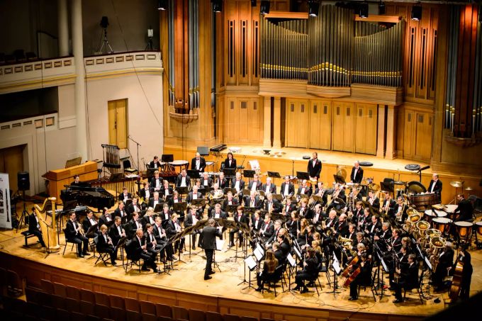 Das Blasorchester 2018 bei einem Autritt in Brüssel. BOS Orchester