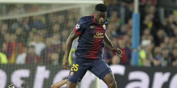Der kamerunische Fussballspieler Alex Song während eines Champions-League-Spiels mit dem FC Barcelona im Jahr 2013. Alex Song