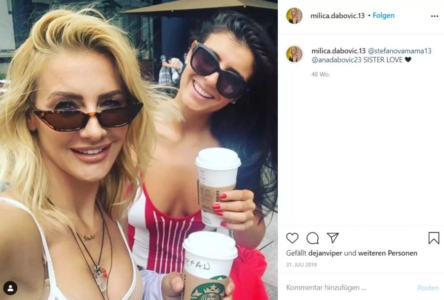Milica Dabovic mit Schwester Ana auf Instagram.