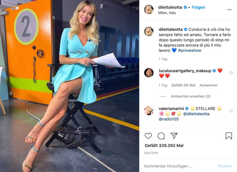 Diletta Leotta posiert auf Instagram für ihre Follower.