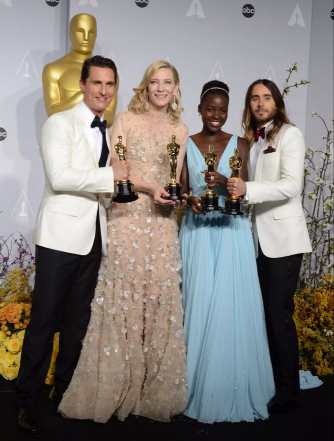 Matthew McConaughey und seine Schauspielkollegen mit dem Oscar für «Dallas Buyers Club». Matthew