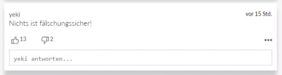 User yeki gibt zu bedenken, dass man alles fälschen kann.