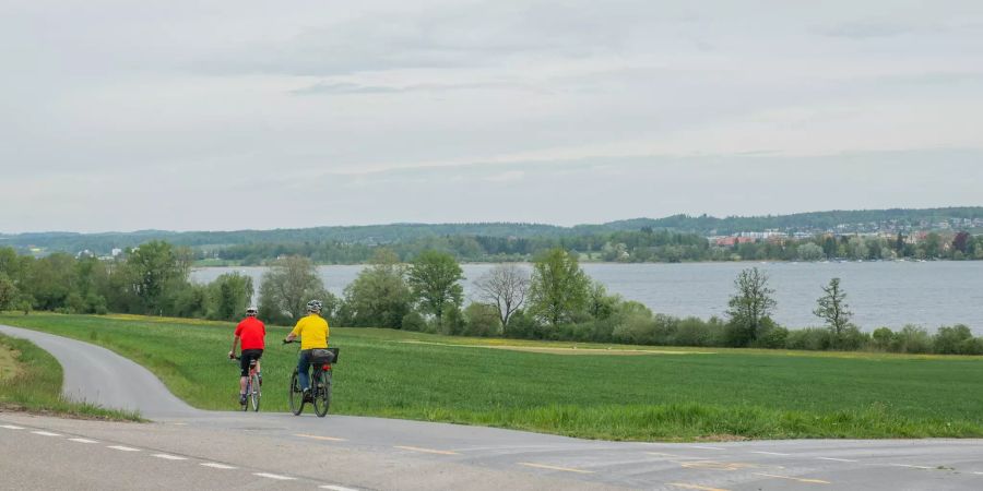 Ein Velofahrer am Greifensee in Fällanden.