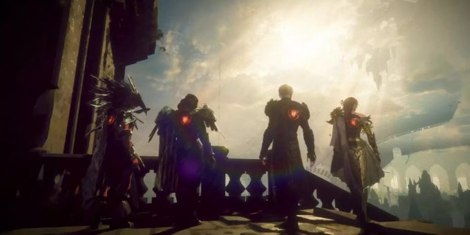Ein Screenshot zeigt die Welt von Babylon's Fall. babylon's fall platinumgames trailer