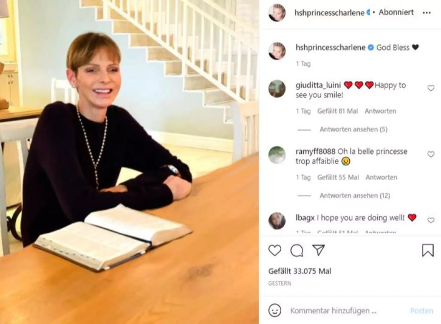 Charlène von Monaco zeigt sich auf Instagram zugeknöpft.