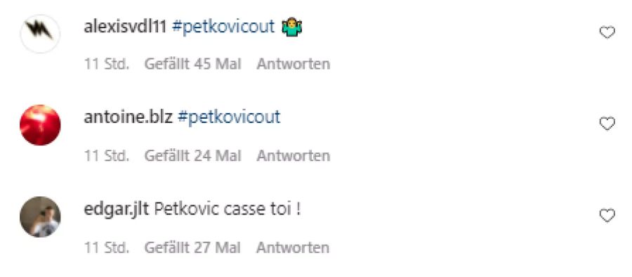 Der Hashtag #PetkovicOut ist mehrfach zu lesen.