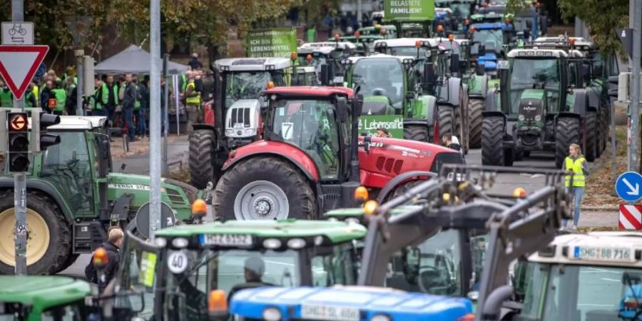 Traktoren, so weit das AUge reicht: Auch in Hannover protestierten Landwirte gegen die Agrarpolitik der Bundesregierung. Foto: Sina Schuldt/dpa