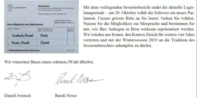 Mit dieser Abbildung machen Ruedi Noser und Daniel Jositsch Werbung im eigenen Newsletter. Daniel Jositsch