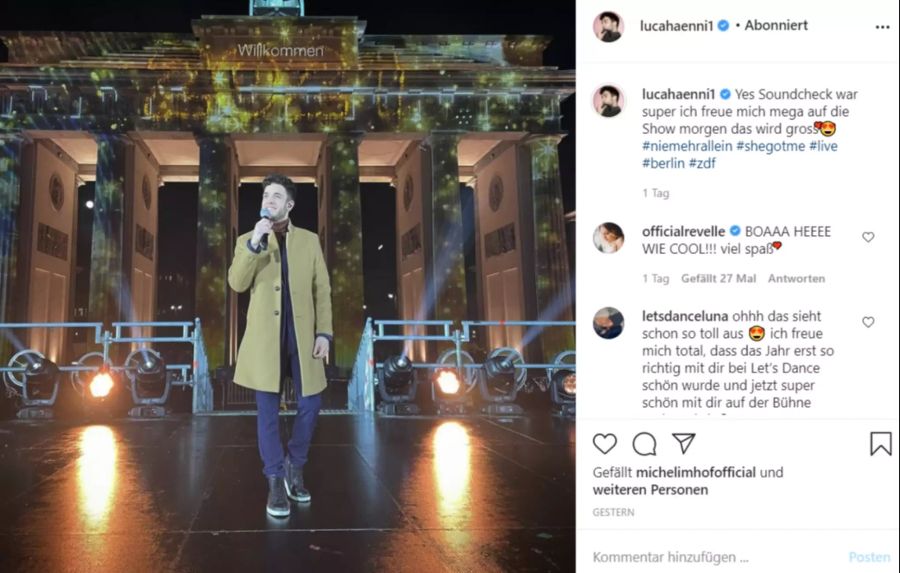 Luca Hänni musste in der Silvesternacht arbeiten. Er hatte auf der grossen Bühne in Berlin einen Auftritt.