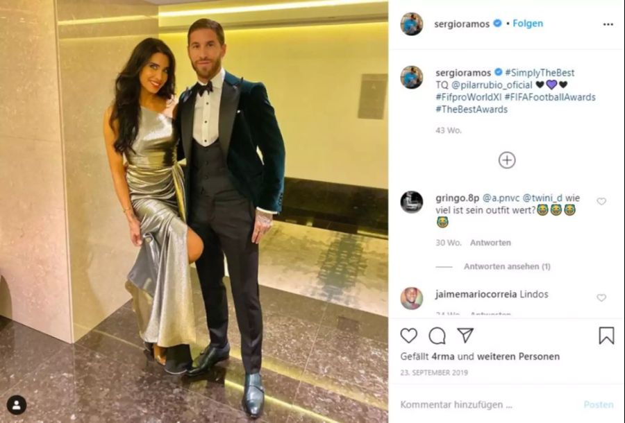 Sergio Ramos posiert mit seiner Ehefrau.