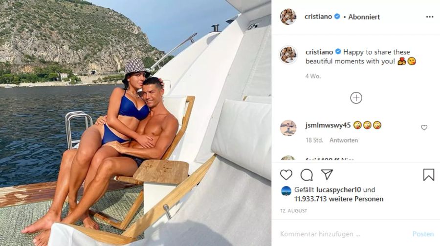 Ronaldo verbringt viel Zeit mit seiner Verlobten Georgina Rodriguez auf der Yacht.