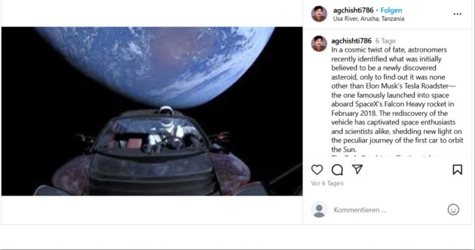 Von wegen Asteroid: Der Tesla Roadster ist ein Werbegag von SpaceX. tesla asteroid