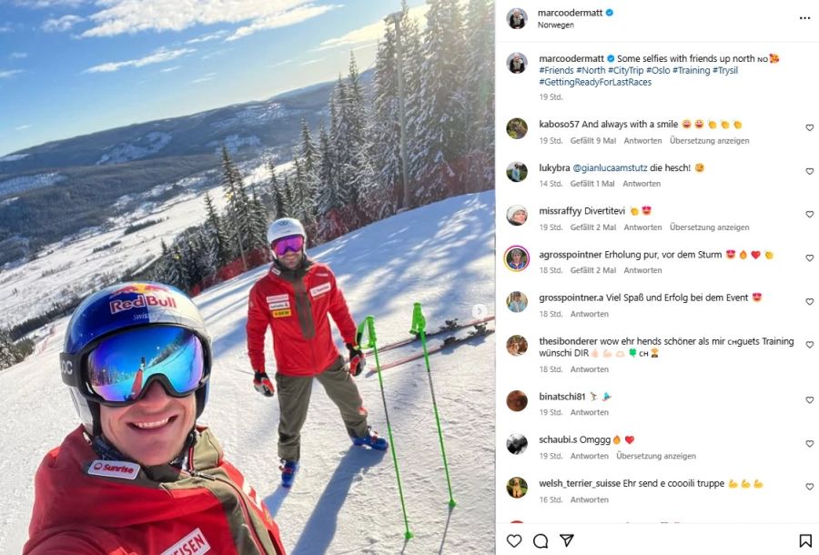 Zusammen mit Thomas Tumler grüsst er aus dem Training.