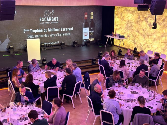 Der Wettbewerb fand im Millennium in Crissier statt. Saal Menschen Degustation Wein