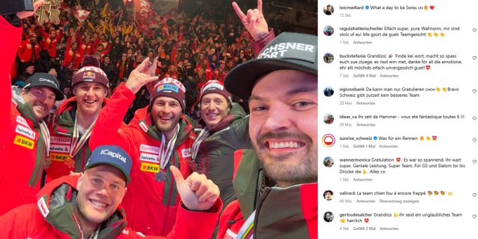 Dieser Selfie erzürnt den ORF-Kommentator. Loïc Meillard Ski-WM Selfie