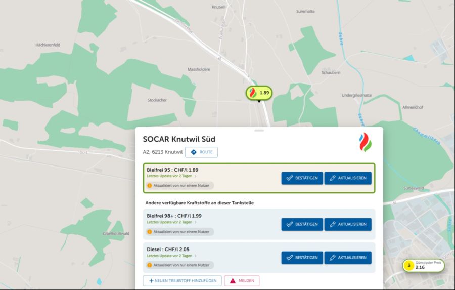 Stand vom 28.09.26: 1.89 für den Liter Bleifrei95.