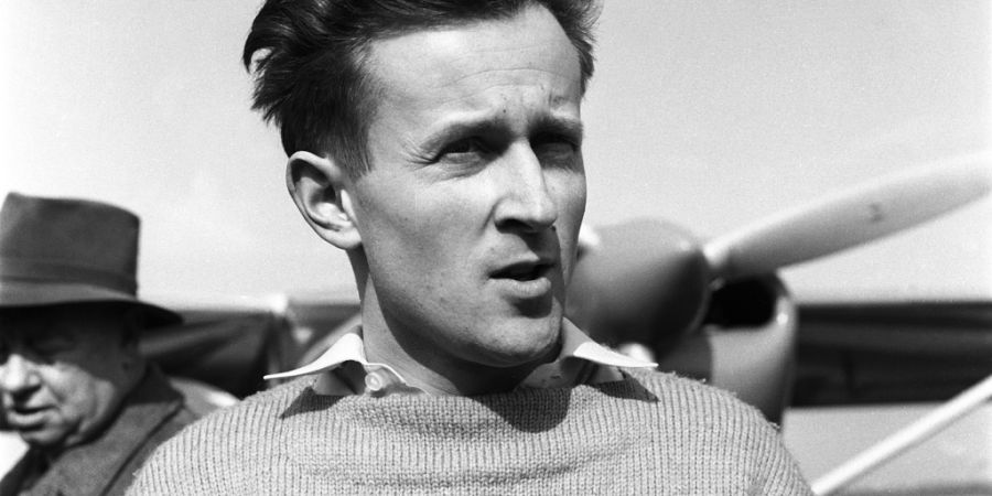 Der Bergsteiger Max Eiselin, Expeditionsleiter der Dhaulagiri-Expedition, am 12. März 1960 vor dem Abflug auf dem Flughafen Kloten. (Archivbild)