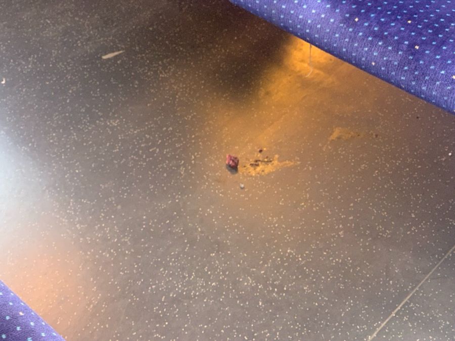 Das Stück klatschte mit der belegten Seite direkt auf den Boden des Mittelgangs.