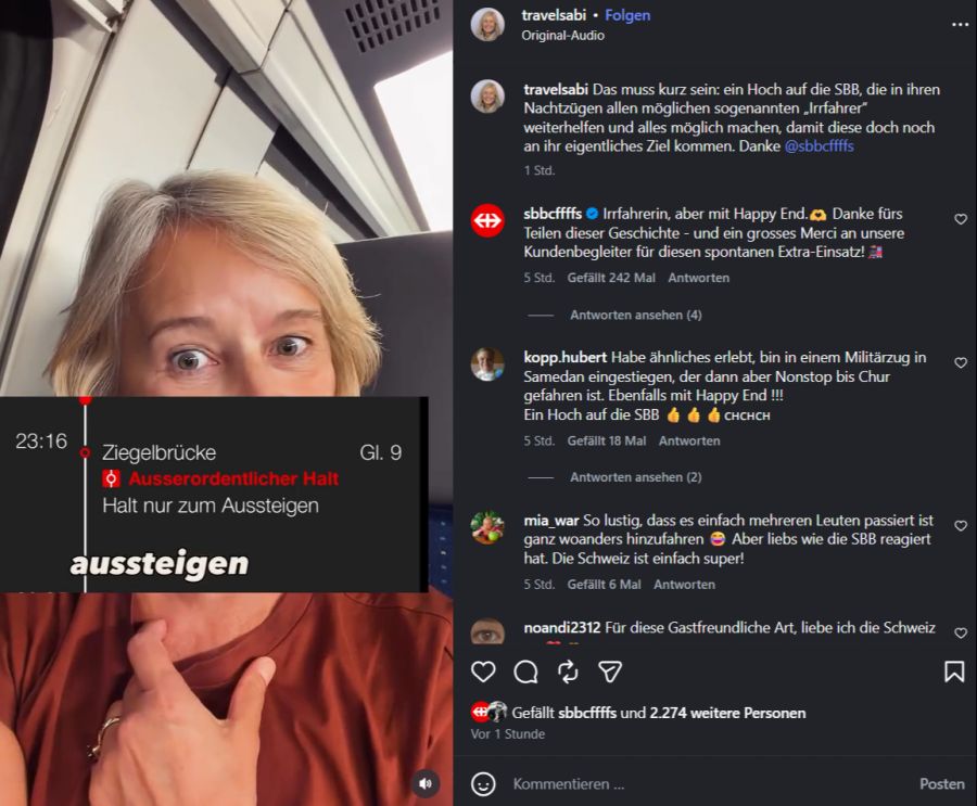 Die SBB organisierte daraufhin einen ausserordentlichen Zwischenhalt für die «Irrfahrerin».