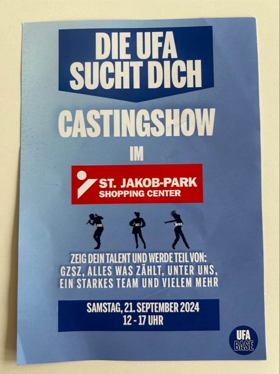 Die «UFA» geht im Shopping Center des Basler St. Jakob-Parks auf Talentsuche.