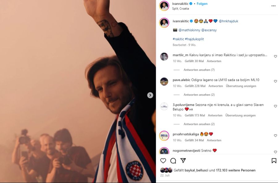 Nach kurzem Saudi-Abenteuer unterschreibt Rakitic im Sommer in Kroatien bei Hajduk Split.