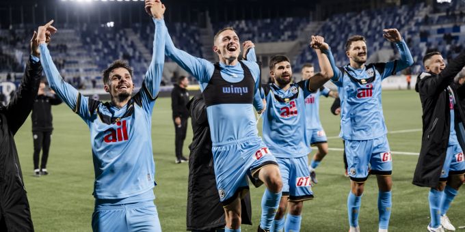 Die Spieler des FC Lugano jubeln nach der Partie gegen Lausanne. FC Lugano