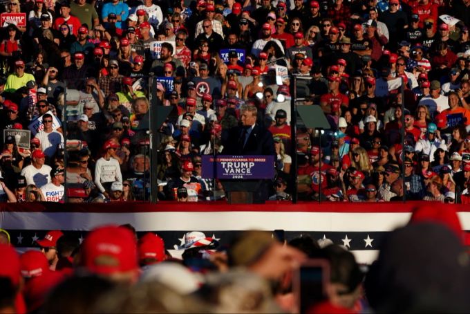 Donald Trump am 5. Oktober 2024 an einer Wahlveranstaltung in Pennsylvania, einem der Swing-States. Trump Pennsylvania