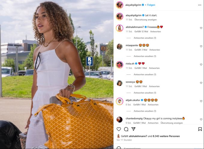 Alayah Pilgrim sorgt mit ihren Taschen ebenfalls für Aufsehen. Frauen-Nati WEURO 2025