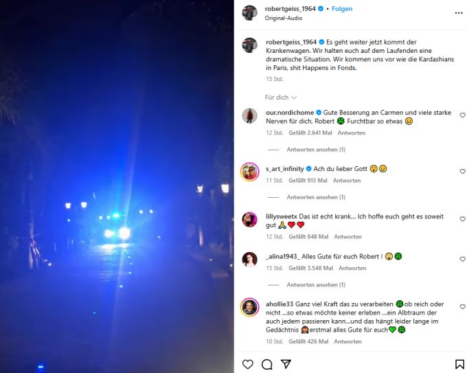 Eine Ambulanz rückte zur Versorgung an, wie Robert in einem Video schildert. Geissens