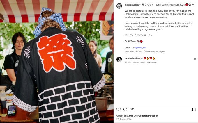 Ein Bild des Summer Festivals aus dem letzten Jahr im Restaurant Ooki Pavillon. Hier setzt man auf ein Wasser-à-discrétion-Konzept. hahnenwasser wasser restaurant